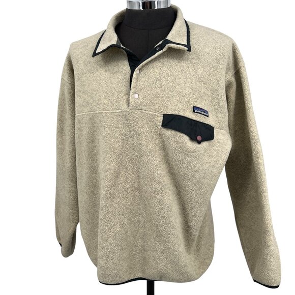 Patagonia‎ Synchilla Snap-T Fleece Pullover Oatmeal Heather and Black Size XL - Picture 1 of 8